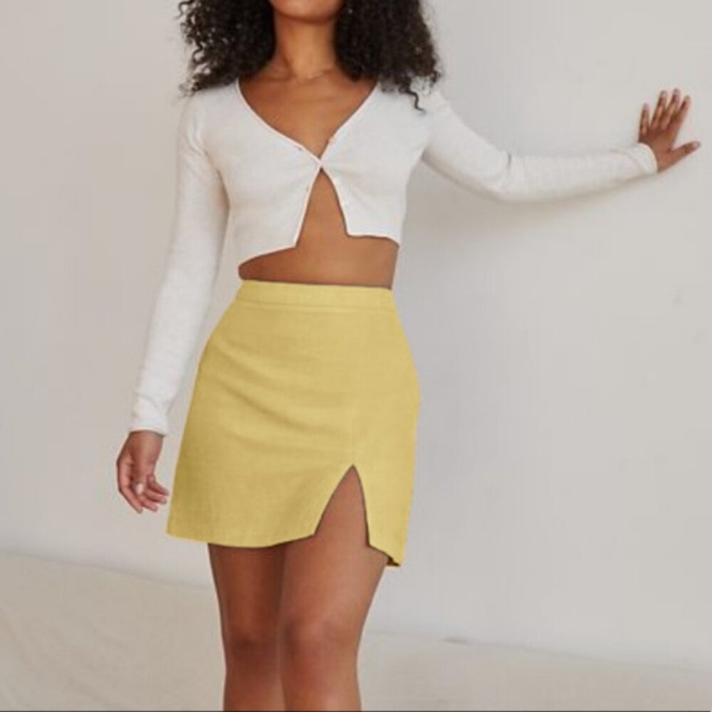 Aritzia Wilfred Patio Linen Yellow Mini Skirt 0